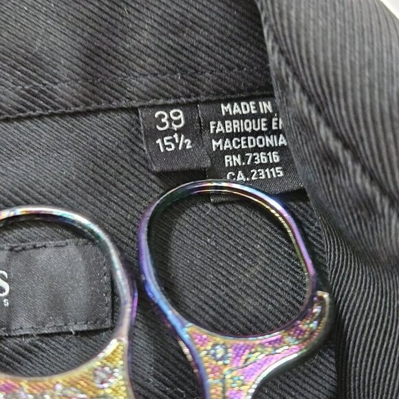 Hugo Boss Shirt Mens 15 1/2 Black LS Button Up Two Ply Cotton Rounded Hem Twill - Picture 4 of 16